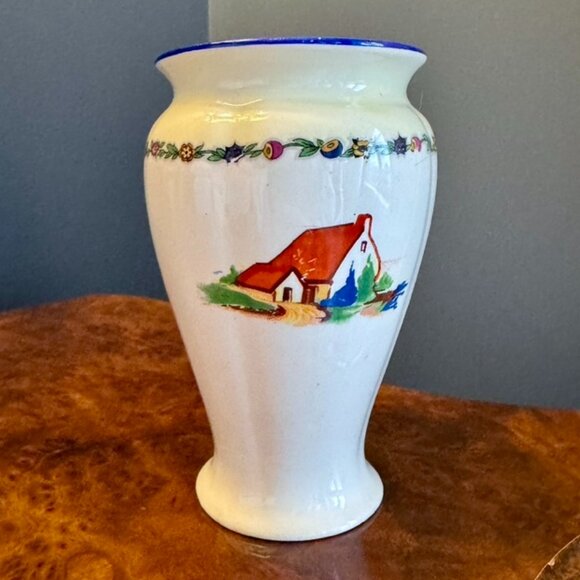 Art Deco H&K Tunstall Small Cream w Hand Painted Pastoral Art Vase - Picture 2 of 7
